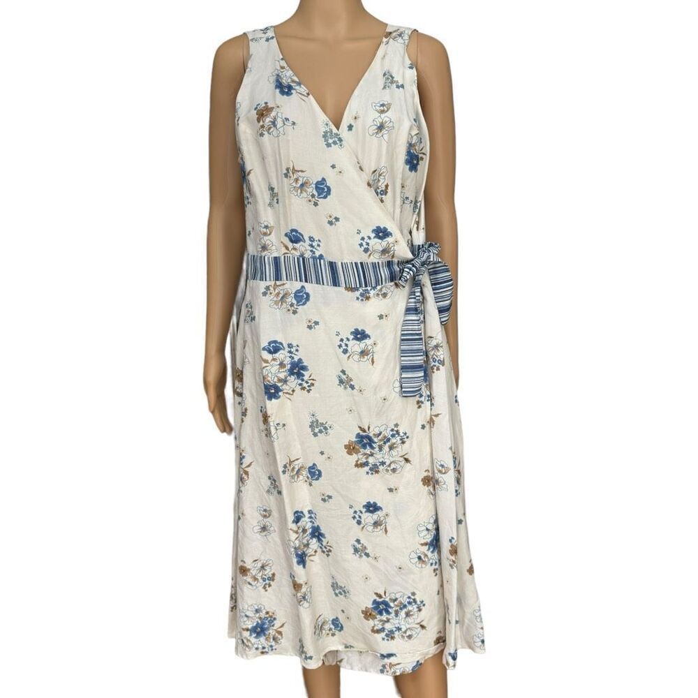 Jonathan Martin Studio Off Floral Sleeveless WrapโDress ramie blend size 16